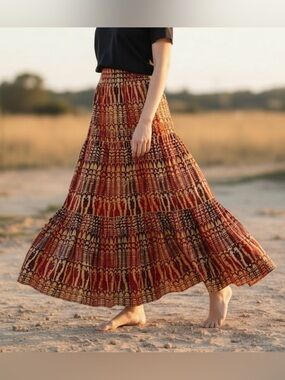Vintage Jones New York Maxi Skirt Boho Hippie Gypsy Festival Geometric L